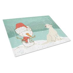 Picture of Carolines Treasures CK2049LCB Yellow Labrador Snowman Christmas Glass Cutting Board - Large