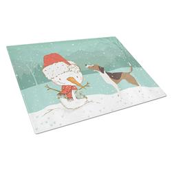 Beagle Snowman Christmas Glass Cutting Board - Large