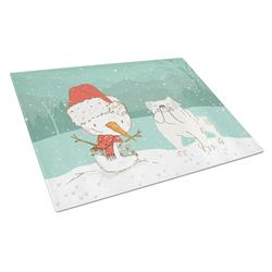 Picture of Carolines Treasures CK2054LCB White English Bulldog Snowman Christmas Glass Cutting Board - Large