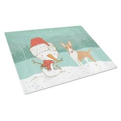 Picture of Carolines Treasures CK2056LCB Fawn Bull Terrier Snowman Christmas Glass Cutting Board - Large