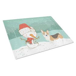 Picture of Carolines Treasures CK2061LCB Tricolor Pembroke Corgi Snowman Christmas Glass Cutting Board - Large