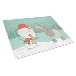 Chocolate Poodle Snowman Christmas Glass Cutting Board - Large