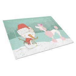 Picture of Carolines Treasures CK2066LCB Pink Poodle Snowman Christmas Glass Cutting Board - Large