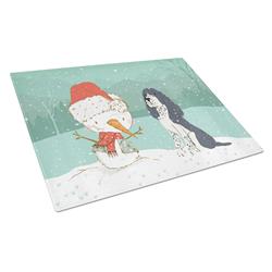 Picture of Carolines Treasures CK2073LCB English Springer Spaniel Snowman Christmas Glass Cutting Board - Large