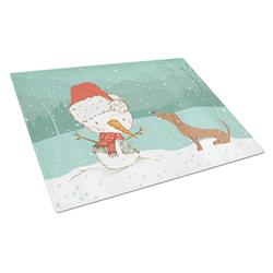 Picture of Carolines Treasures CK2084LCB Red Dachshund Snowman Christmas Glass Cutting Board - Large