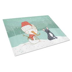 Picture of Carolines Treasures CK2085LCB Black French Bulldog Snowman Christmas Glass Cutting Board - Large