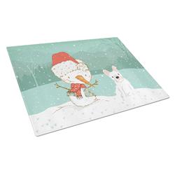 Picture of Carolines Treasures CK2088LCB White French Bulldog Snowman Christmas Glass Cutting Board - Large