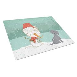 Picture of Carolines Treasures CK2092LCB Black Maltese Snowman Christmas Glass Cutting Board - Large