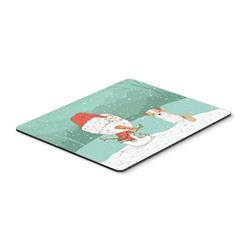 Brown & White Terrier Snowman Christmas Mouse Pad, Hot Pad or Trivet