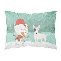 White Spot Bull Terrier Snowman Christmas Fabric Standard Pillowcase