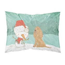 CK2071PILLOWCASE Tan Spaniel Snowman Christmas Fabric Standard Pillowcase