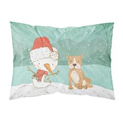Brown Staffie Snowman Christmas Fabric Standard Pillowcase