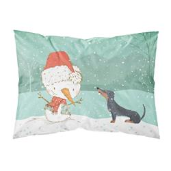 Black Tan Dachshund Snowman Christmas Fabric Standard Pillowcase
