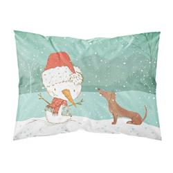 CK2084PILLOWCASE Red Dachshund Snowman Christmas Fabric Standard Pillowcase