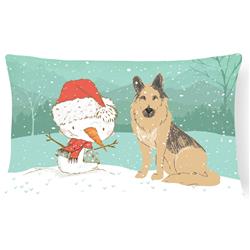German Shepherd & Snowman Christmas Canvas Fabric Decorative Pillow