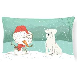 White Boxer & Snowman Christmas Canvas Fabric Decorative Pillow