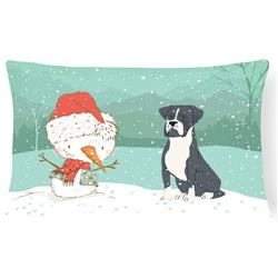 Black Boxer & Snowman Christmas Canvas Fabric Decorative Pillow