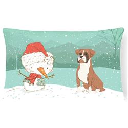 Fawn Boxer & Snowman Christmas Canvas Fabric Decorative Pillow