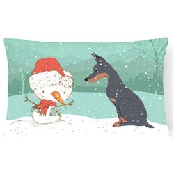 Doberman & Snowman Christmas Canvas Fabric Decorative Pillow