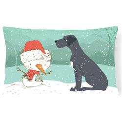 Black Great Dane & Snowman Christmas Canvas Fabric Decorative Pillow