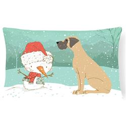 Fawn Natural Great Dane Snowman Christmas Canvas Fabric Decorative Pillow