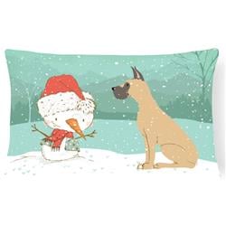 Cropped Fawn Great Dane Snowman Christmas Canvas Fabric Decorative Pillow
