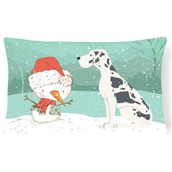 Harlequin Great Dane Snowman Christmas Canvas Fabric Decorative Pillow