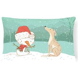 Brindle Greyhound Snowman Christmas Canvas Fabric Decorative Pillow