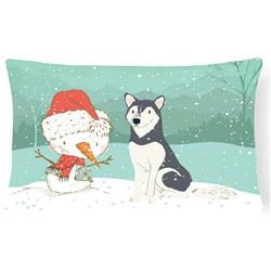 Siberian Husky Snowman Christmas Canvas Fabric Decorative Pillow