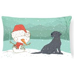 Black Labrador Snowman Christmas Canvas Fabric Decorative Pillow