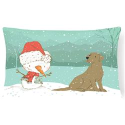 Chocolate Labrador Snowman Christmas Canvas Fabric Decorative Pillow