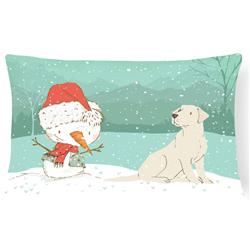 Yellow Labrador Snowman Christmas Canvas Fabric Decorative Pillow