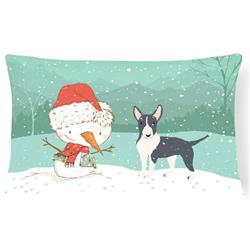 Black Bull Terrier Snowman Christmas Canvas Fabric Decorative Pillow