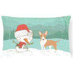 Fawn Bull Terrier Snowman Christmas Canvas Fabric Decorative Pillow