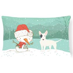 White Spot Bull Terrier Snowman Christmas Canvas Fabric Decorative Pillow