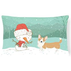 Cardigan Corgi Snowman Christmas Canvas Fabric Decorative Pillow