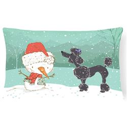 Black Poodle Snowman Christmas Canvas Fabric Decorative Pillow