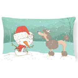 Chocolate Poodle Snowman Christmas Canvas Fabric Decorative Pillow