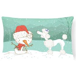 White Poodle Snowman Christmas Canvas Fabric Decorative Pillow