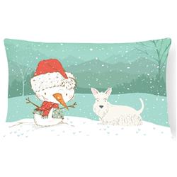 Wheaten Scottish Terrier Snowman Christmas Canvas Fabric Decorative Pillow