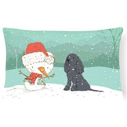 Black Spaniel Snowman Christmas Canvas Fabric Decorative Pillow