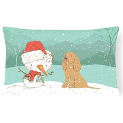 Tan Spaniel Snowman Christmas Canvas Fabric Decorative Pillow