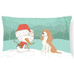 Red Spaniel Snowman Christmas Canvas Fabric Decorative Pillow