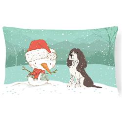 Brown English Springer Spaniel Snowman Christmas Canvas Fabric Decorative Pillow