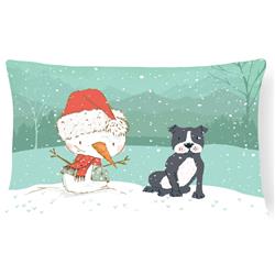 Black Staffie Snowman Christmas Canvas Fabric Decorative Pillow