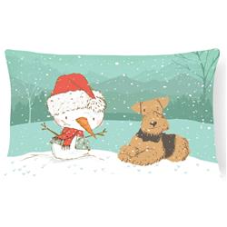 Airedale Terrier Snowman Christmas Canvas Fabric Decorative Pillow