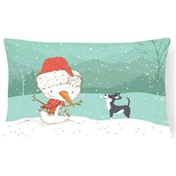 Black Chihuahua Snowman Christmas Canvas Fabric Decorative Pillow