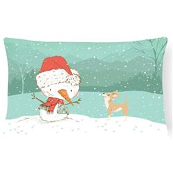 Tan Chihuahua Snowman Christmas Canvas Fabric Decorative Pillow