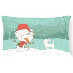 White Chihuahua Snowman Christmas Canvas Fabric Decorative Pillow