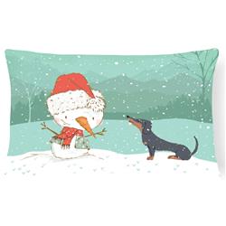Black Tan Dachshund Snowman Christmas Canvas Fabric Decorative Pillow